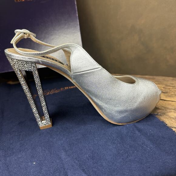 Le Silla Garland Strass Silver Swarovski Crystal Platform Slingbacks Size 39 - Picture 9 of 14